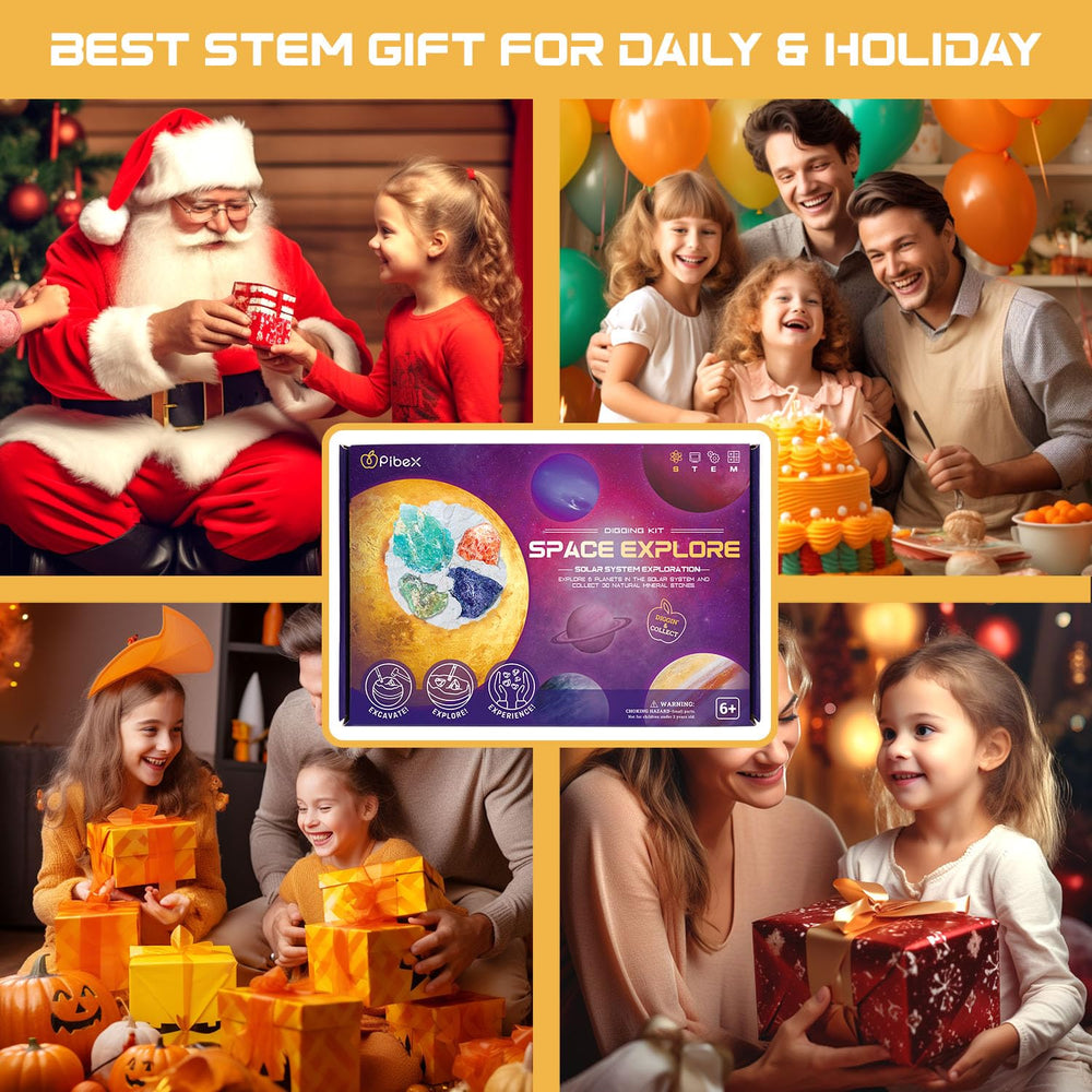 PIBEX Gemstone Dig Kit reveals Neptune planet crystals during play.