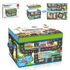 PicassoTiles city-themed foldable storage bin with lid for organized playroom storage.