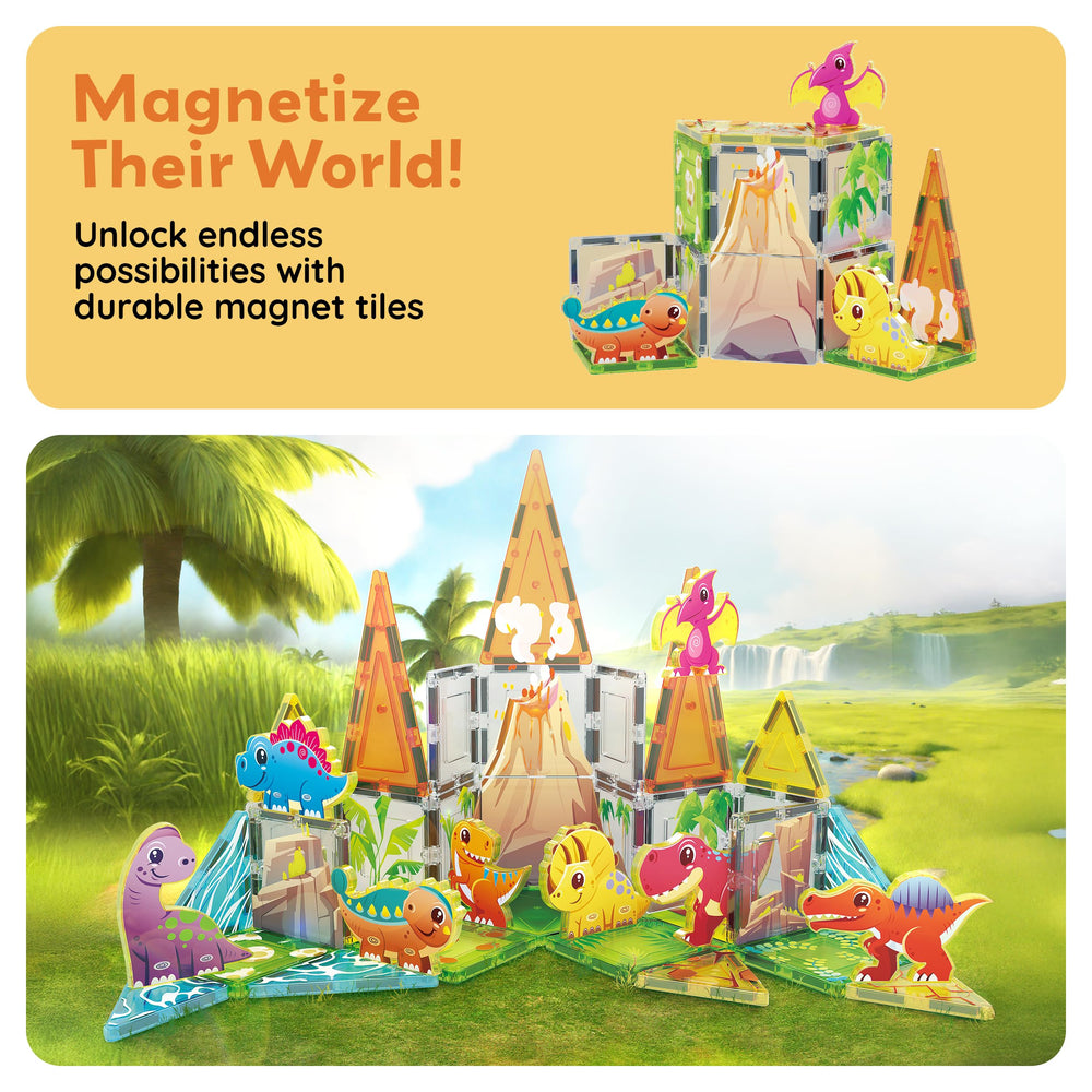 PicassoTiles Spinosaurus figure enhances magnetic build possibilities.