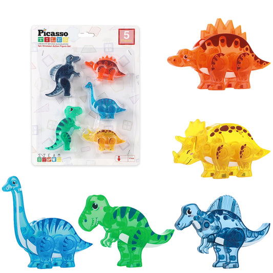 PicassoTiles Spinosaurus figure parts with magnets for easy, kid-friendly assembly.