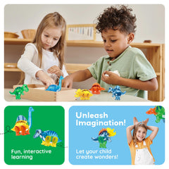 PicassoTiles T-Rex parts with strong magnets for quick snapping.
