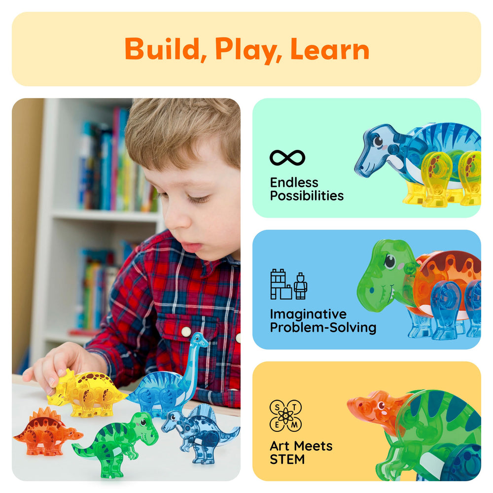 PicassoTiles Triceratops parts enabling mixed-design experiments.