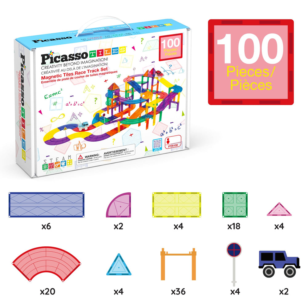 PicassoTiles multi-level tracks support imaginative exploration from simple loops to complex networks.