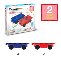 PicassoTiles truck magnets closeup showing safe, reusable tiles for STEM