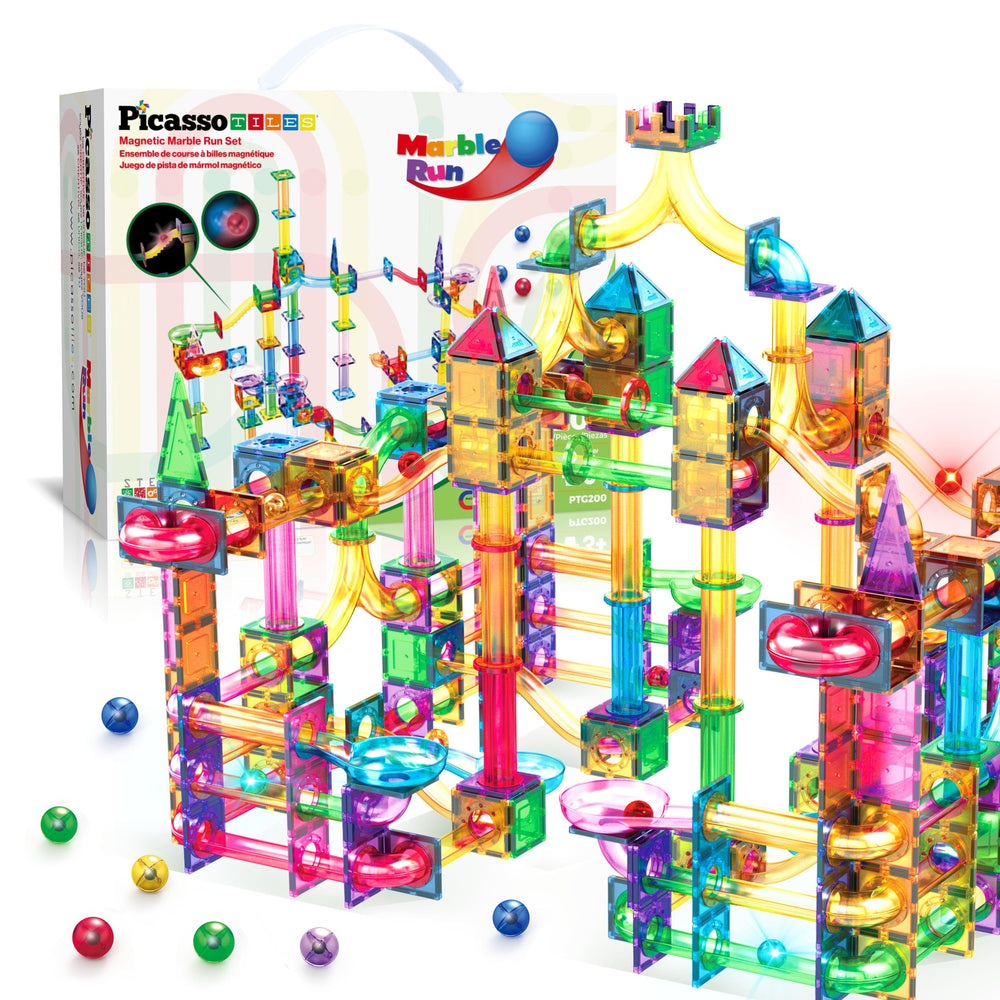 PicassoTiles 200pc kit wide shot offering a colorful magnetic maze for creative play