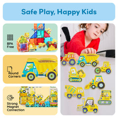 PicassoTiles action figures concrete mixer enriches diverse magnetic tile builds.