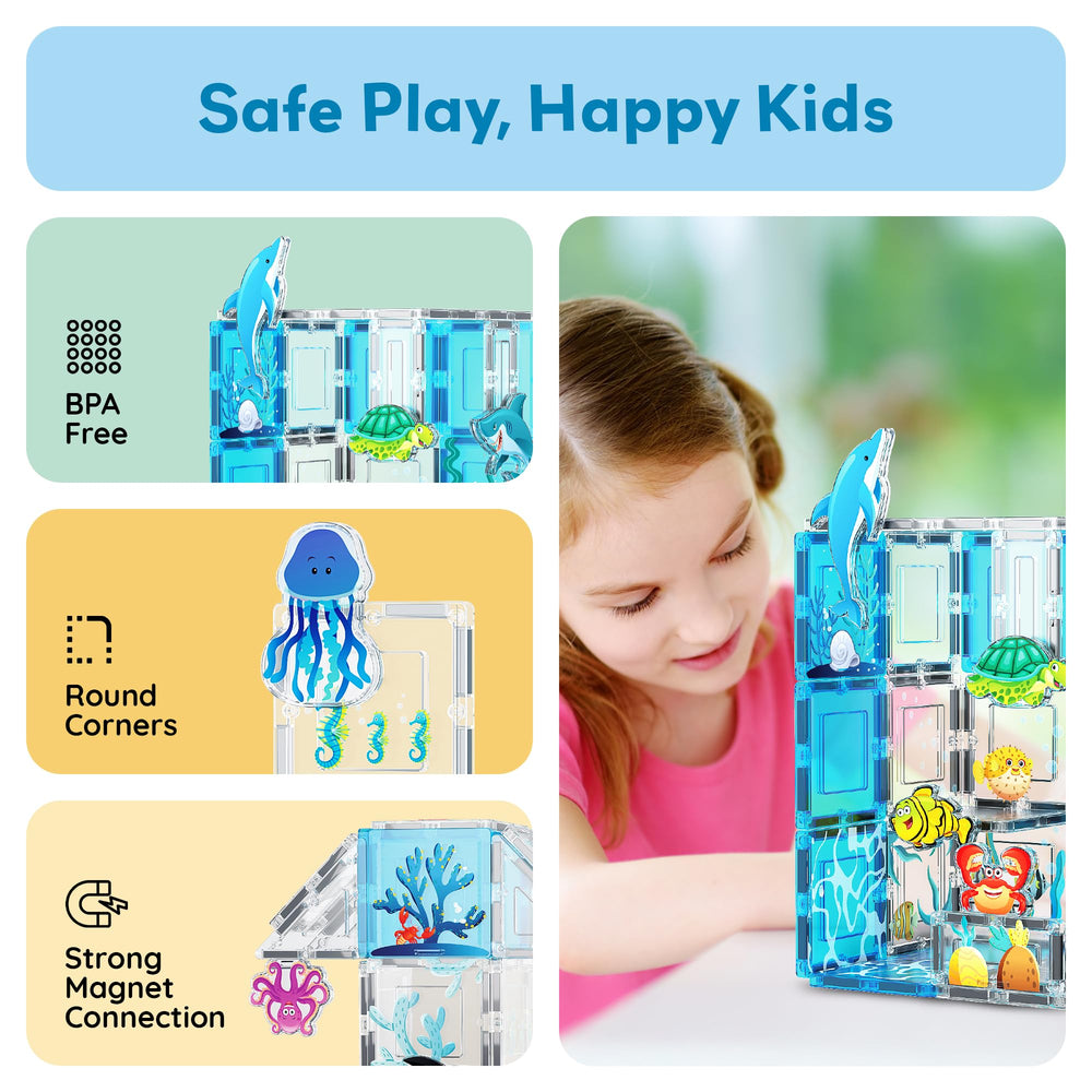 PicassoTiles aquarium crab figure enhances pretend seafood market play.