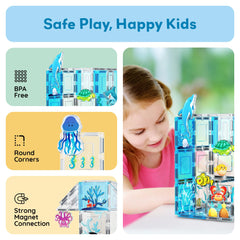 PicassoTiles aquarium crab figure enhances pretend seafood market play.