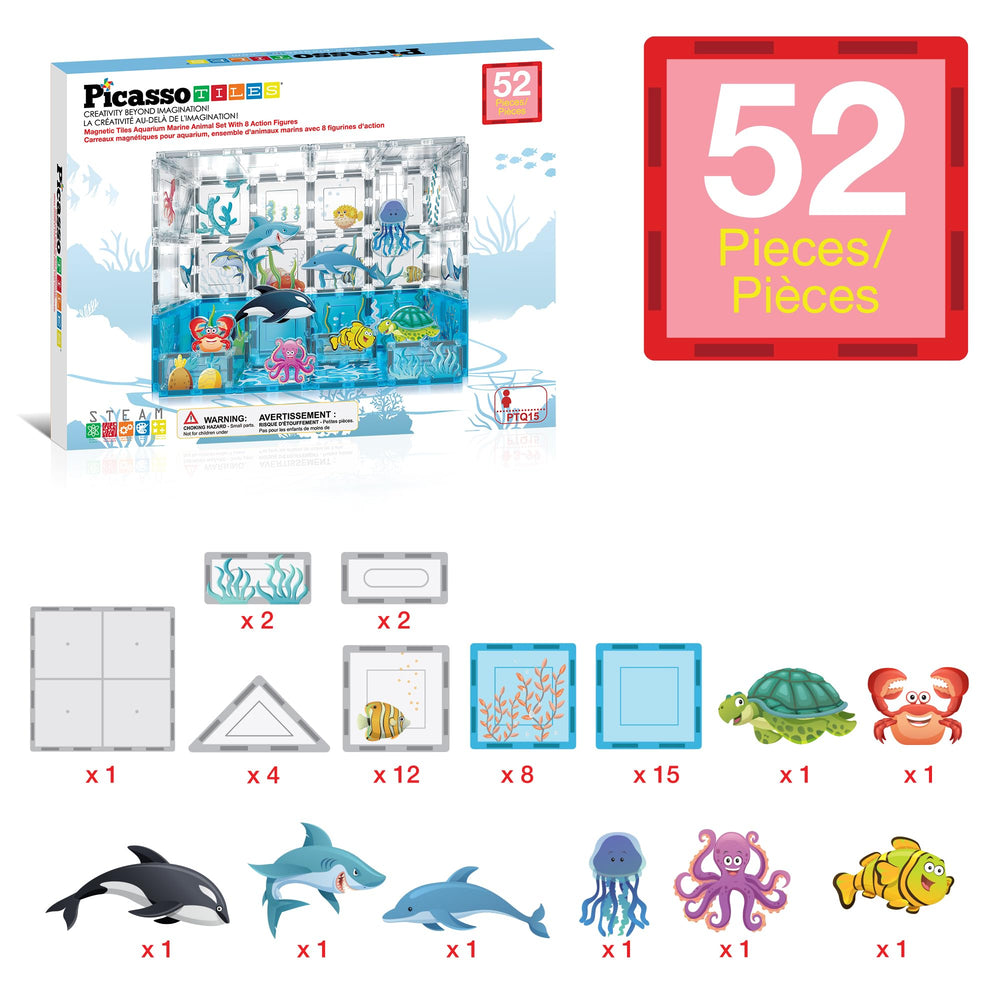 PicassoTiles aquarium dolphin figure inspires dynamic pretend play during bath time.