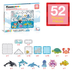 PicassoTiles aquarium dolphin figure inspires dynamic pretend play during bath time.
