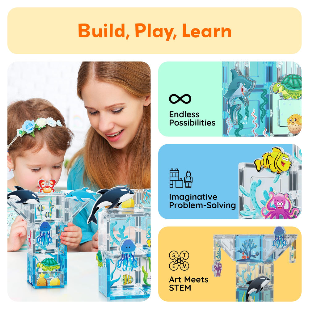 PicassoTiles aquarium jellyfish figure adds colorful detail for underwater scenes.