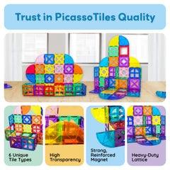 PicassoTiles BPA-free pieces ensure safe family building sessions.