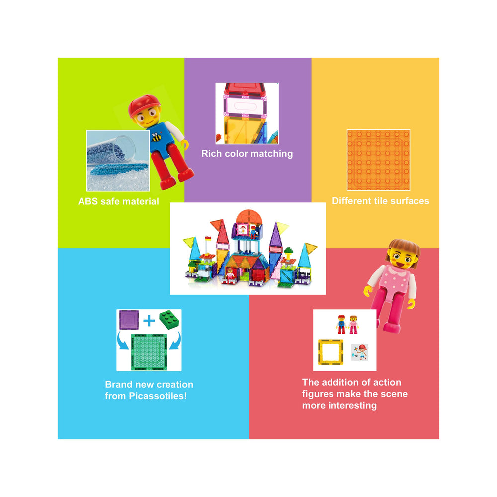 PicassoTiles build towers and structures with easy-stack tiles for quick creations