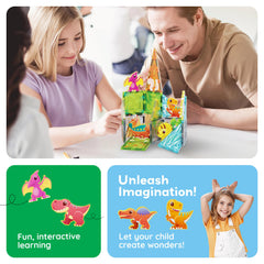 PicassoTiles Dinosaur World magnetic tiles set for creative construction