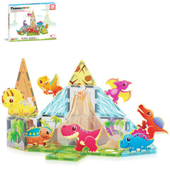 PicassoTiles Dinosaur World tiles and figures for imaginative magnetic play
