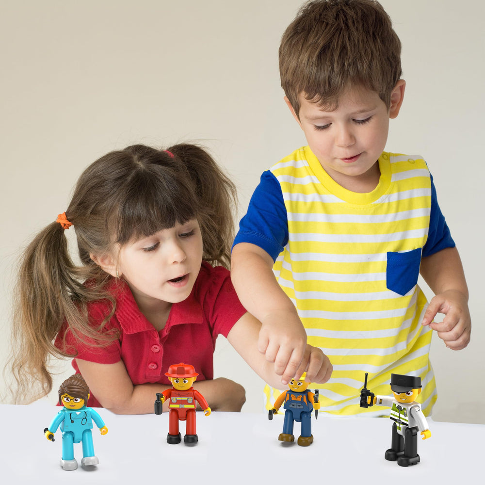 PicassoTiles firefighter figure supports heroic pretend play and role‑play scenarios.