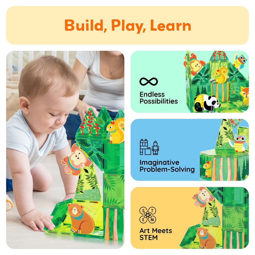 PicassoTiles tiger magnet adds dynamic action to magnetic building sets.