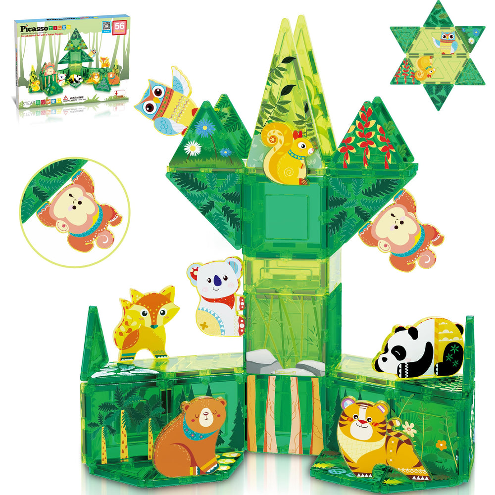 PicassoTiles forest tiles: magnetic pieces for creative building and storytelling