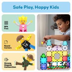 PicassoTiles imaginative scene build—open-ended play boosts storytelling and planning.