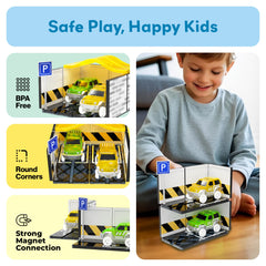 Interlocking magnetic tiles from PicassoTiles support fine motor skills