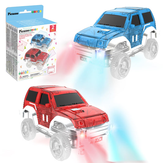PicassoTiles LED car front view highlighting glow for engaging play.