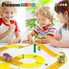 PicassoTiles magnet race track parts strengthen modular builds for creativity.