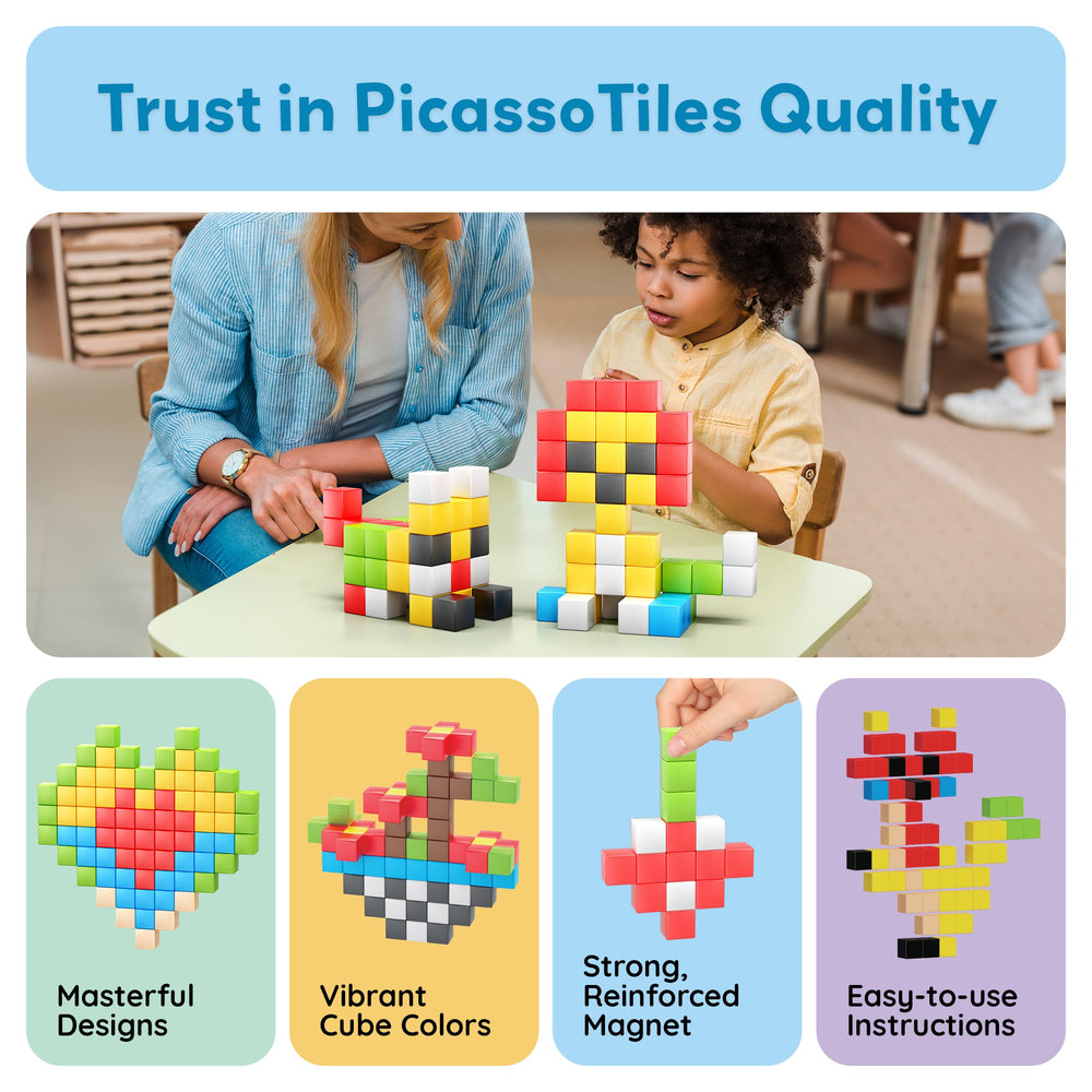 PicassoTiles magnetic blocks enable teamwork during classroom or family builds