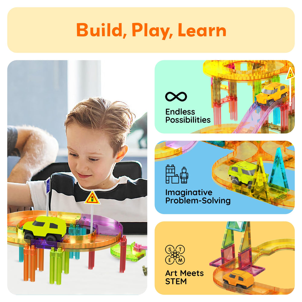 PicassoTiles magnetic tiles connect securely for creative, collaborative building sessions.