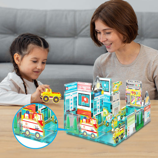 PicassoTiles Metro City police car enhances city scene building and role play
