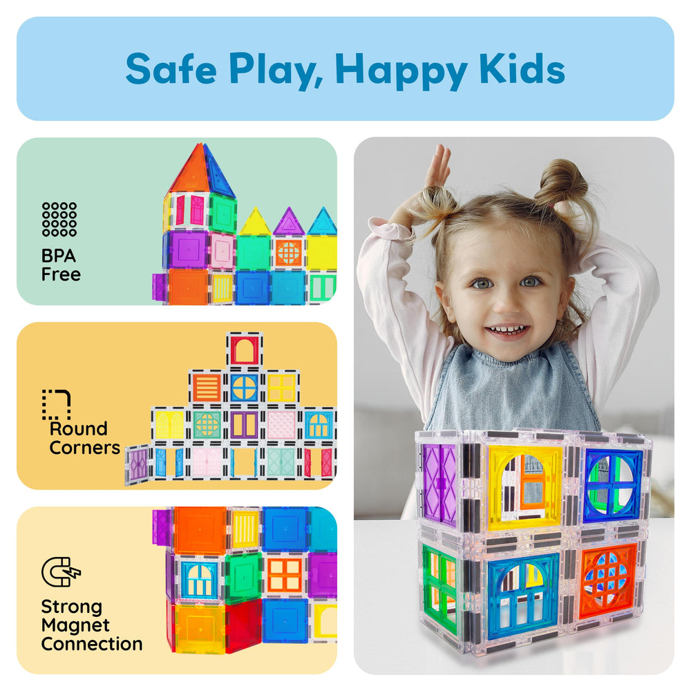 PicassoTiles multidirectional magnets allow building in any orientation.