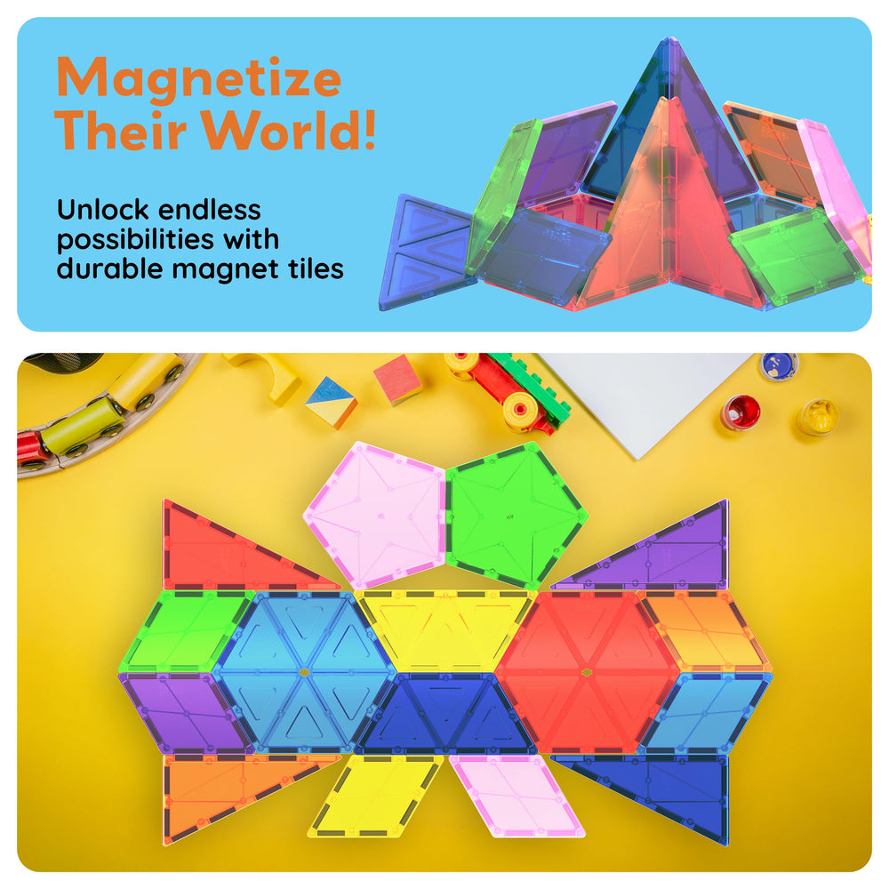 PicassoTiles PT16 magnetic tiles become tiny bridges for creative cityscapes