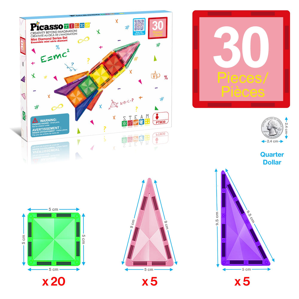 PicassoTiles PTM30 magnetic tiles closeup highlights BPA-free, child-safe materials