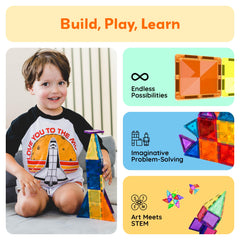 PicassoTiles PTM30 STEM-learning-play setup illustrates geometry, color recognition, and motor focus