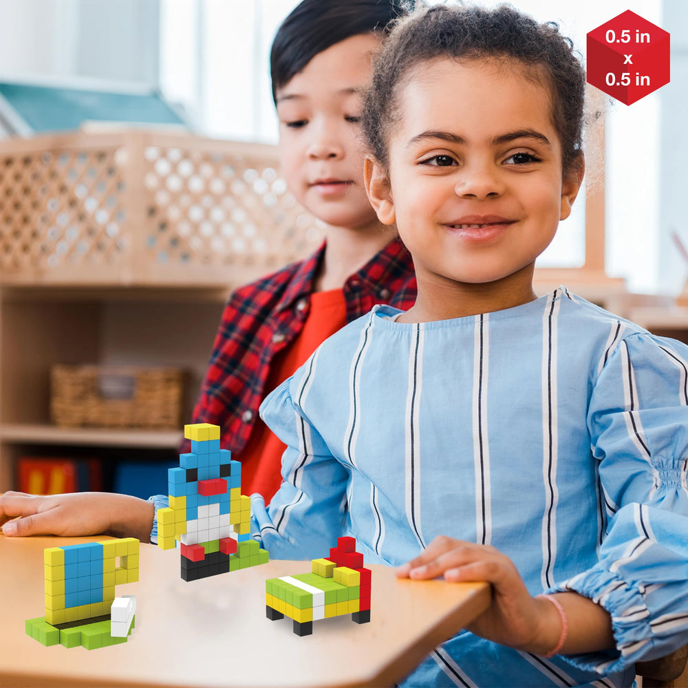 PicassoTiles puzzle cubes mix with magnetic connectors for easy stacking.
