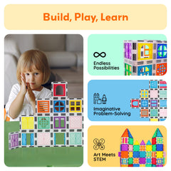 PicassoTiles reinforced magnets enable taller, sturdier constructions during play.