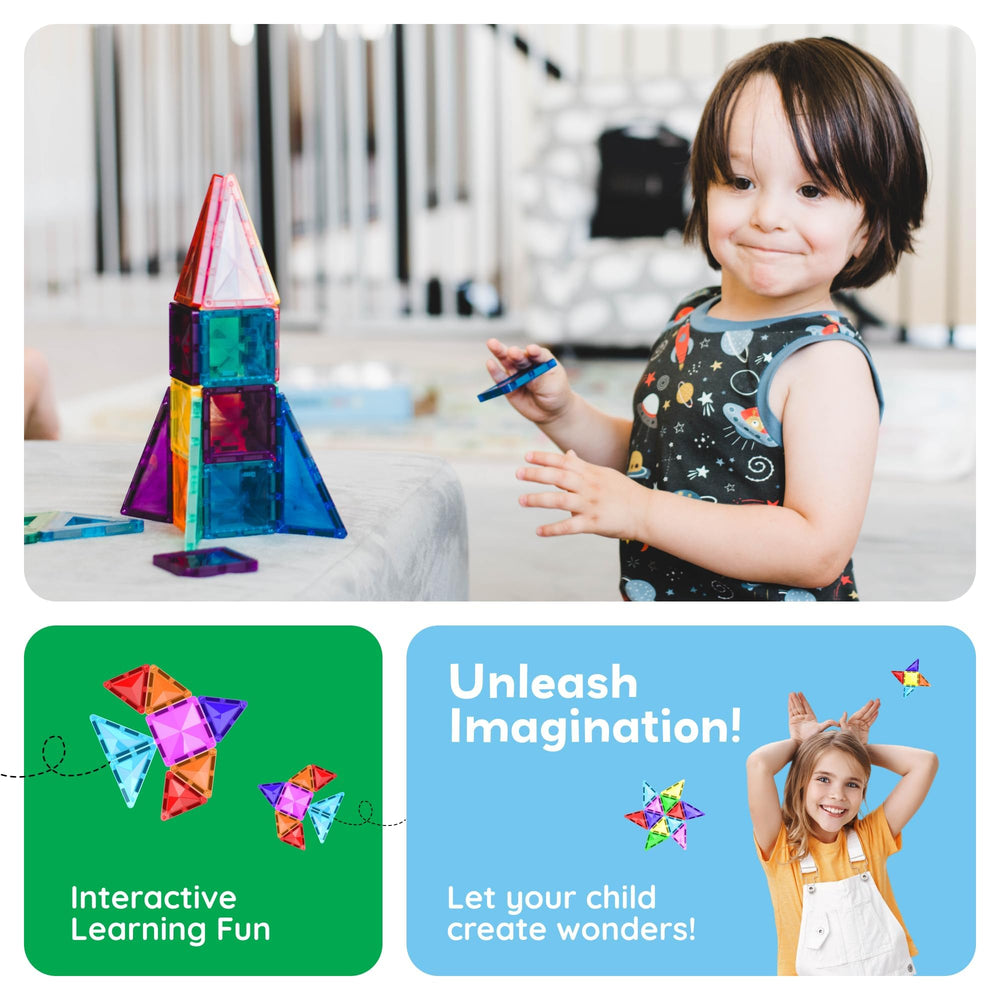 PicassoTiles strong magnets enable tall towers and diverse shapes.