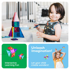 PicassoTiles strong magnets enable tall towers and diverse shapes.