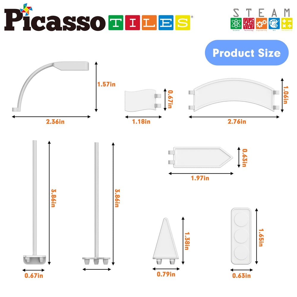PicassoTiles sticker set for track adds colorful lane markers and signs.