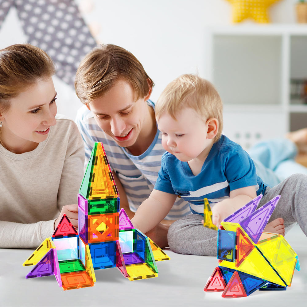 PicassoTiles magnets connect top, bottom, or sides for sturdy builds.