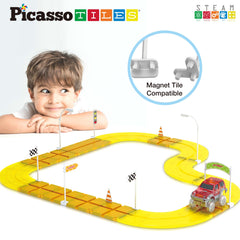 PicassoTiles traffic sign stabilizers keep race components steady during play.