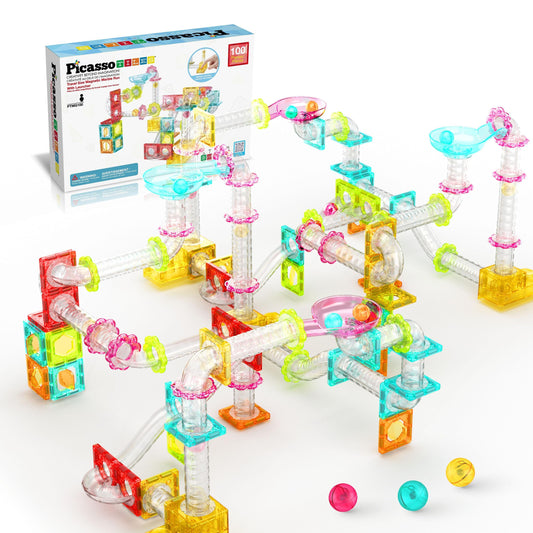 PicassoTiles travel marble run 100pc for on-the-go creative play and portable STEM exploration.