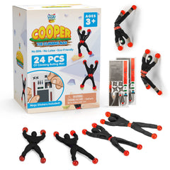 PICK A TOY 24 sticky wall climbers on a wall, perfect for party favors and gifts.