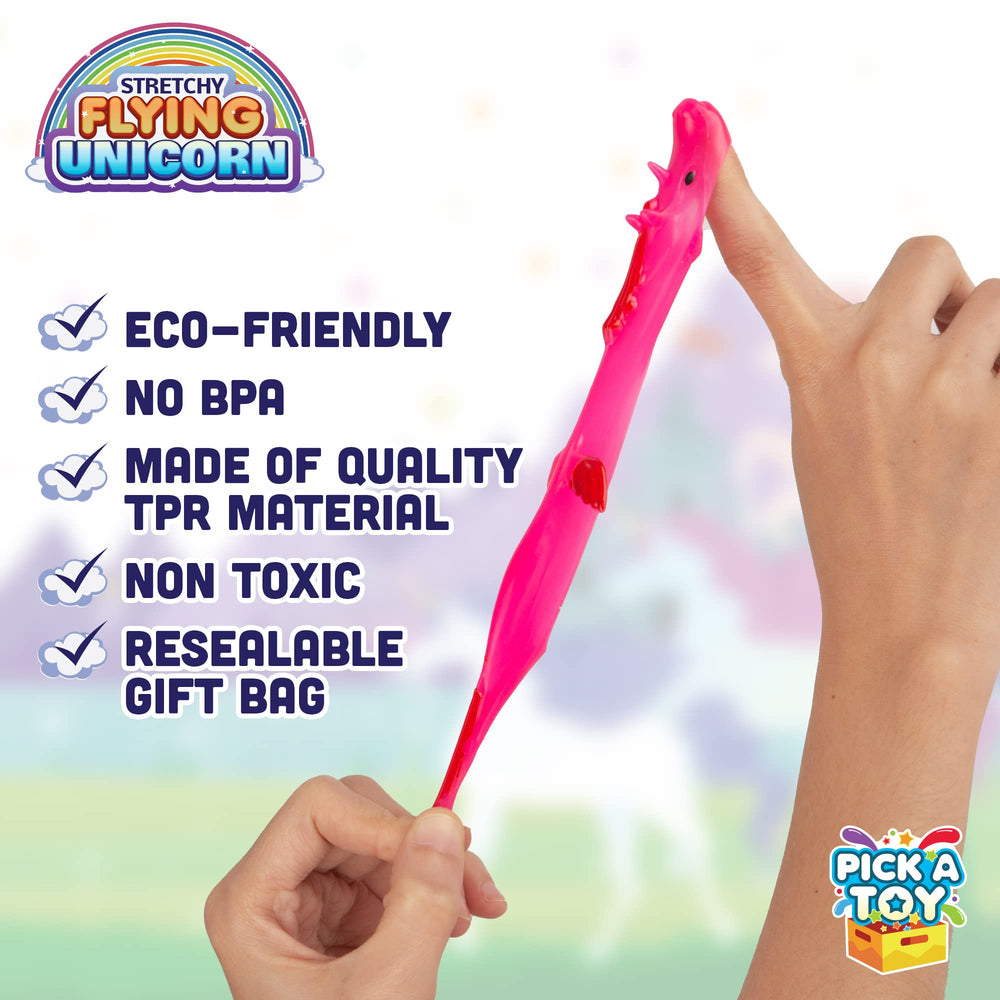 PICK A TOY unicorn 2.5-inch figure offers stretch and launch for crowded play