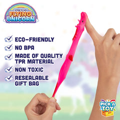 PICK A TOY unicorn 2.5-inch figure offers stretch and launch for crowded play