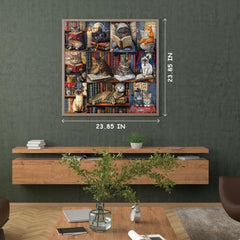 PICKFORU 1000-piece jigsaw showing cats reading among books, great for mindful concentration.