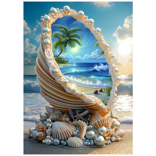 PICKFORU Beach Puzzle seashell mirror for mindful ocean-themed relaxation.
