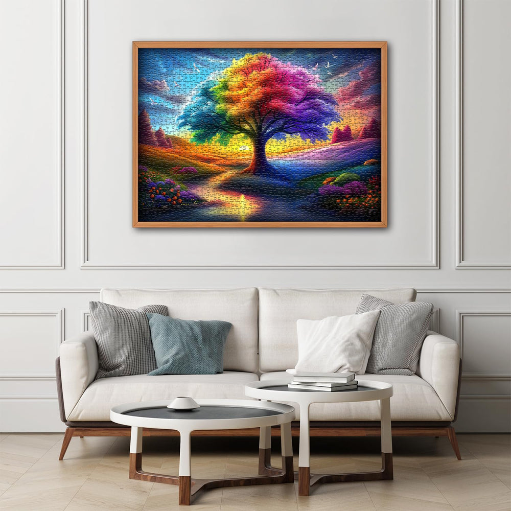 PICKFORU Rainbow Tree of Life puzzle sky and sunset gradient aids concentration during work