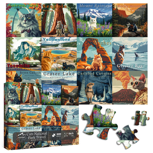 PICKFORU cat puzzle Yellowstone scene for mindful entertainment and wall-worthy decor.