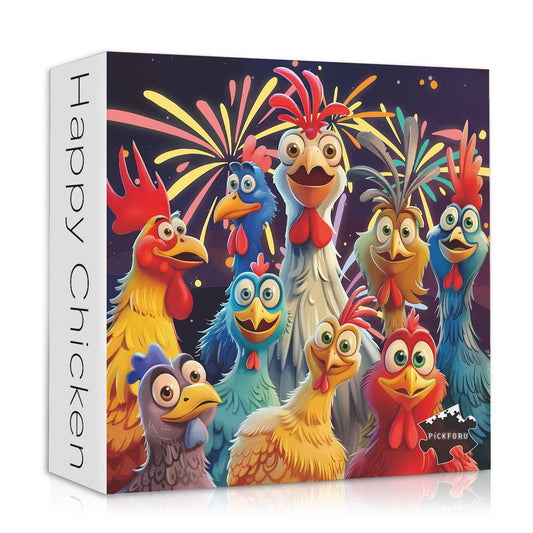 PICKFORU chicken puzzle with fireworks night sky; ideal family bonding activity.