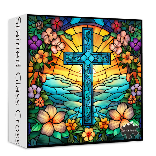 PICKFORU cross-stained-glass puzzle 1000+ pieces for immersive color decor